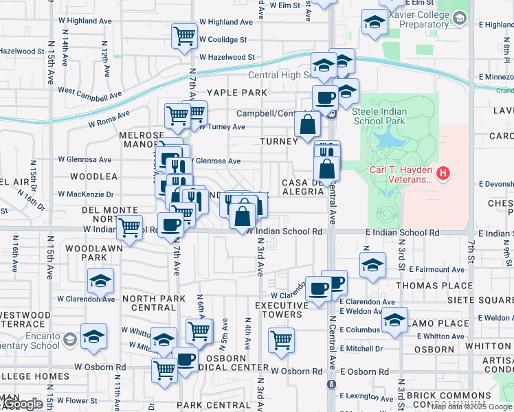 map of restaurants, bars, coffee shops, grocery stores, and more near 4144 North 3rd Avenue in Phoenix