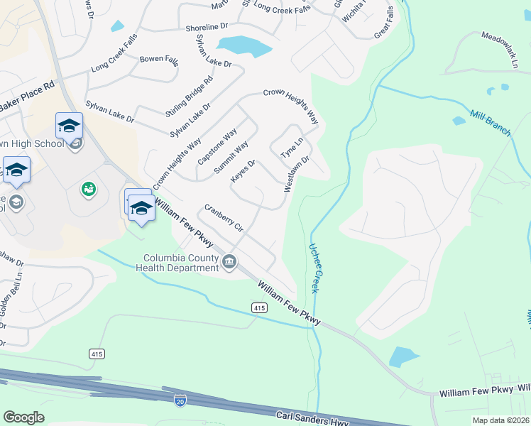 map of restaurants, bars, coffee shops, grocery stores, and more near 812 Westlawn Drive in Grovetown