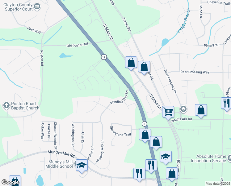 map of restaurants, bars, coffee shops, grocery stores, and more near in Clayton County