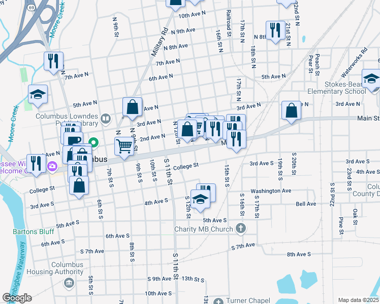 map of restaurants, bars, coffee shops, grocery stores, and more near 1201-1299 State Highway 182 in Columbus