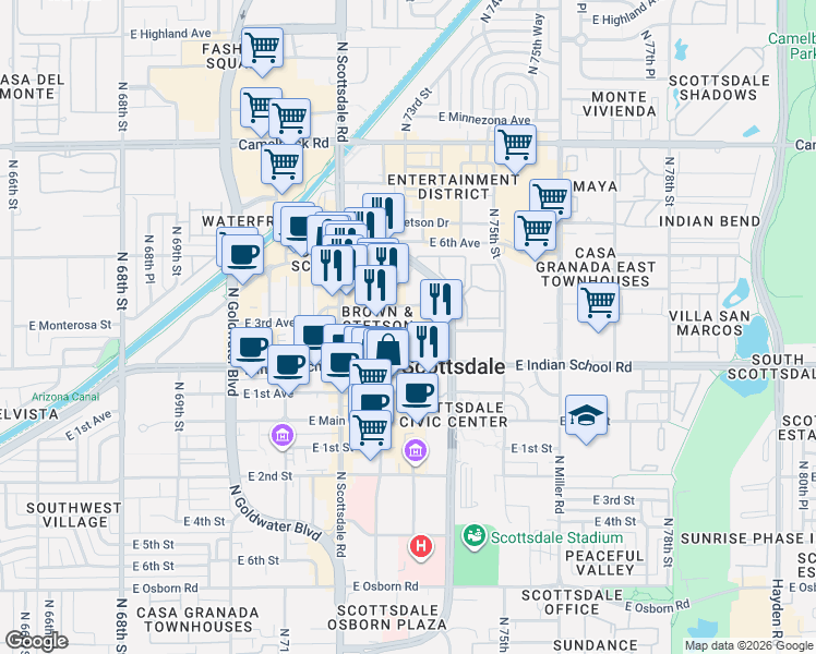 map of restaurants, bars, coffee shops, grocery stores, and more near 13579 North Buckboard Trail in Scottsdale