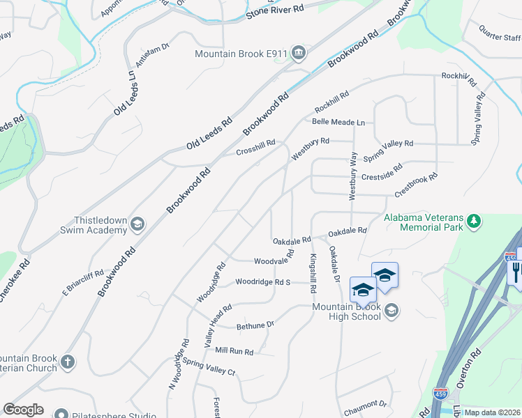 map of restaurants, bars, coffee shops, grocery stores, and more near 3567 Westbury Road in Birmingham