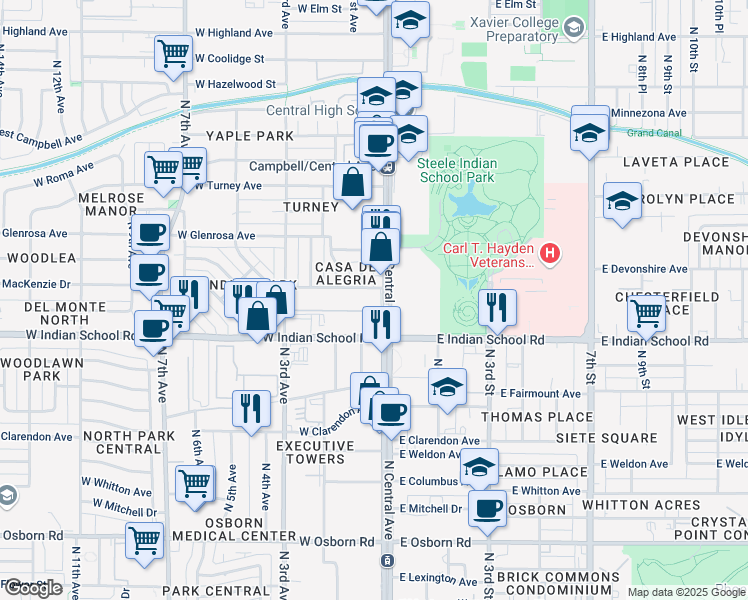 map of restaurants, bars, coffee shops, grocery stores, and more near in Phoenix