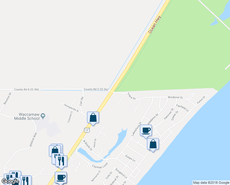 map of restaurants, bars, coffee shops, grocery stores, and more near 153 Trace Drive in Pawleys Island