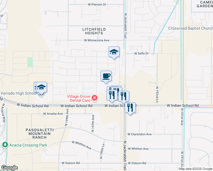 map of restaurants, bars, coffee shops, grocery stores, and more near 19676 West Glenrosa Drive in Litchfield Park