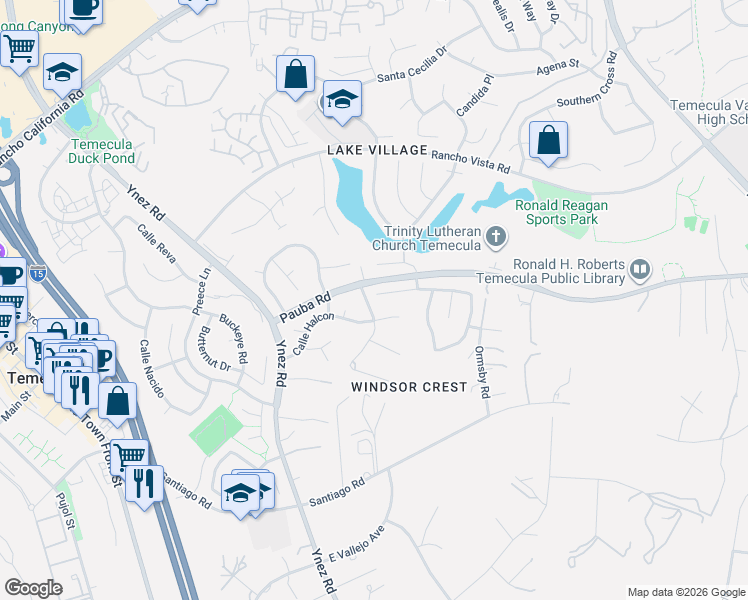 map of restaurants, bars, coffee shops, grocery stores, and more near 30310 Colina Verde Street in Temecula