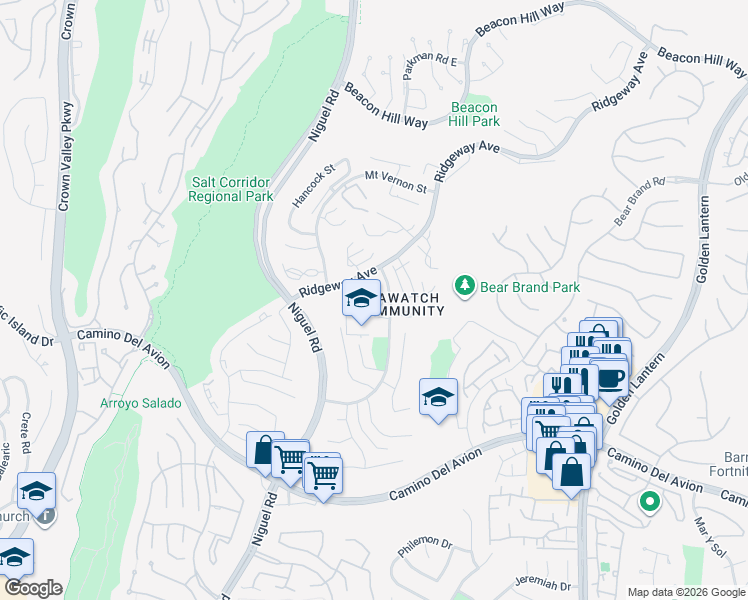 map of restaurants, bars, coffee shops, grocery stores, and more near 17 Dover Place in Laguna Niguel