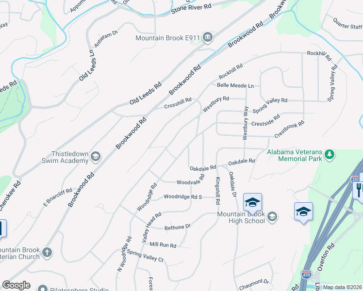 map of restaurants, bars, coffee shops, grocery stores, and more near 3567 Westbury Road in Birmingham