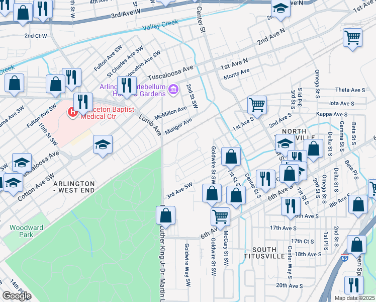 map of restaurants, bars, coffee shops, grocery stores, and more near 208-328 1st Avenue Southwest in Birmingham