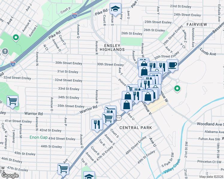 map of restaurants, bars, coffee shops, grocery stores, and more near 3215 Avenue South in Birmingham