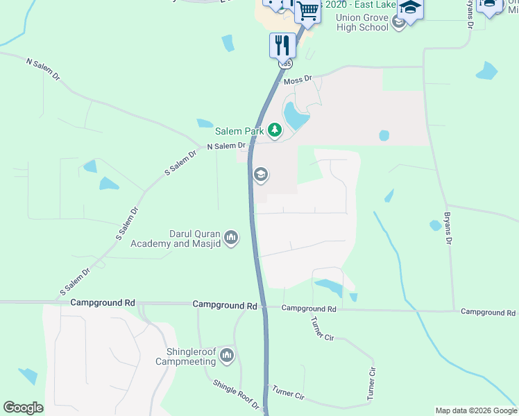 map of restaurants, bars, coffee shops, grocery stores, and more near 415 Jana Lane in McDonough