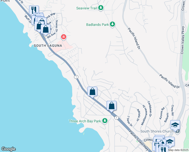 map of restaurants, bars, coffee shops, grocery stores, and more near 86 Vista Del Sol in Laguna Beach