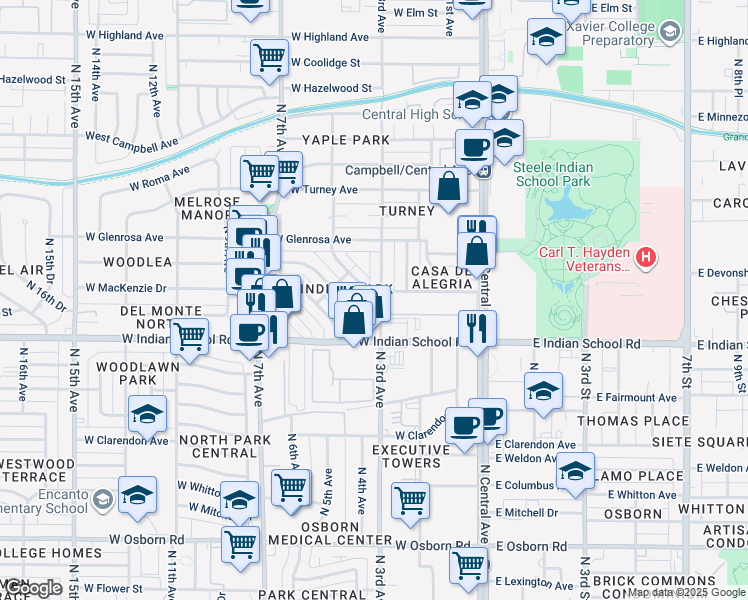 map of restaurants, bars, coffee shops, grocery stores, and more near 4144 North 3rd Avenue in Phoenix