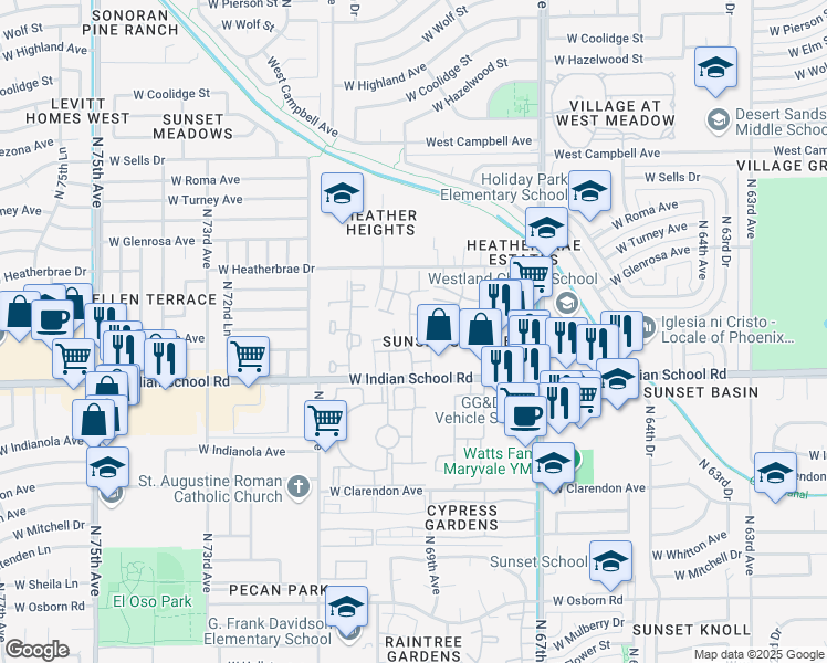 map of restaurants, bars, coffee shops, grocery stores, and more near 6901 West Devonshire Avenue in Phoenix