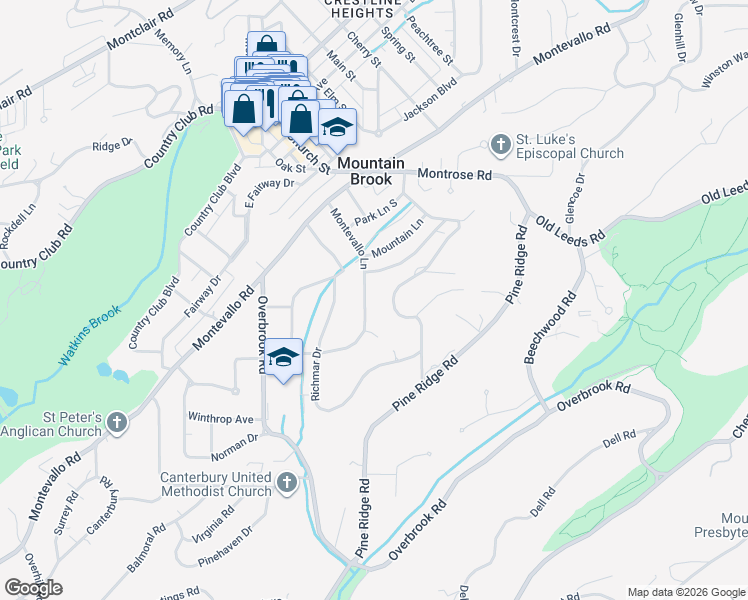 map of restaurants, bars, coffee shops, grocery stores, and more near 116 Montevallo Lane in Birmingham