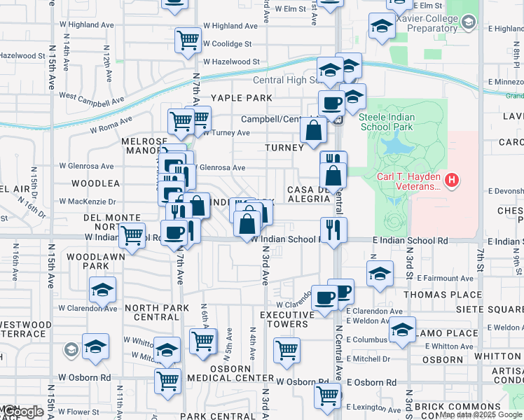 map of restaurants, bars, coffee shops, grocery stores, and more near 4144 North 3rd Avenue in Phoenix