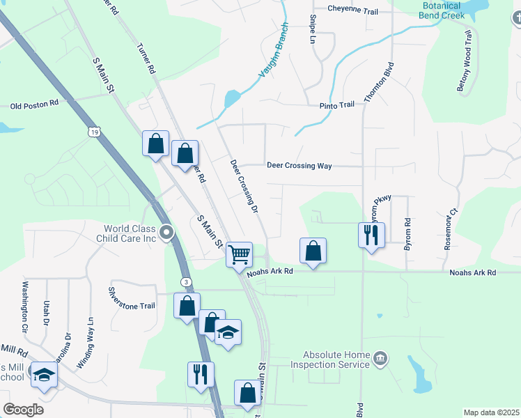 map of restaurants, bars, coffee shops, grocery stores, and more near 9458 Deer Crossing Drive in Jonesboro