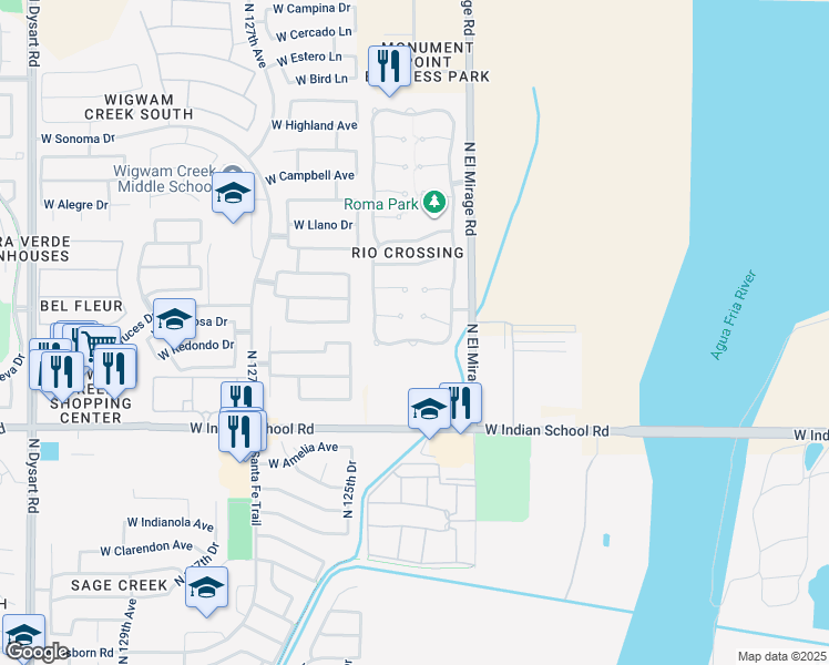 map of restaurants, bars, coffee shops, grocery stores, and more near 12360 West Devonshire Avenue in Avondale