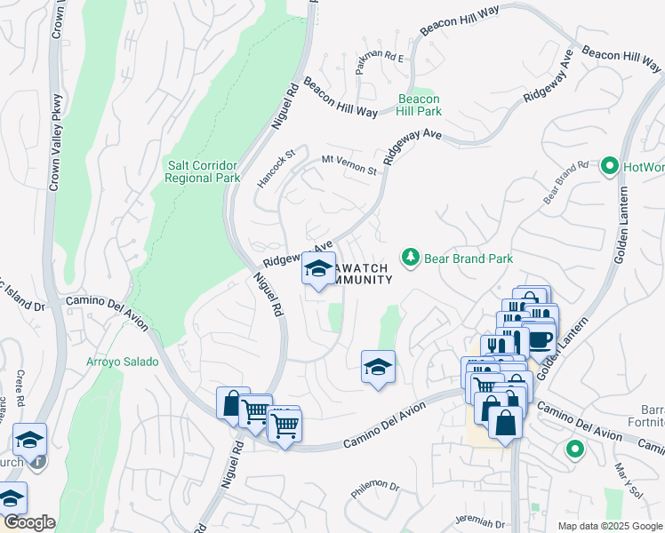 map of restaurants, bars, coffee shops, grocery stores, and more near 131 Dover Place in Laguna Niguel
