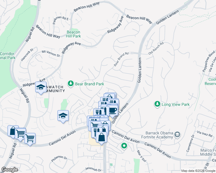 map of restaurants, bars, coffee shops, grocery stores, and more near 7 Pembroke Lane in Laguna Niguel