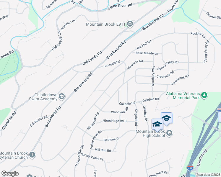 map of restaurants, bars, coffee shops, grocery stores, and more near 3567 Westbury Road in Birmingham