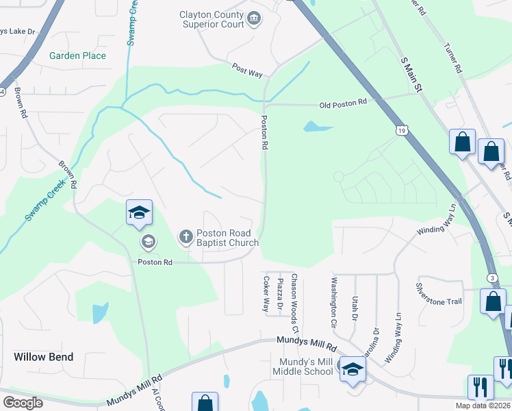 map of restaurants, bars, coffee shops, grocery stores, and more near 1065 Garrison Court in Jonesboro