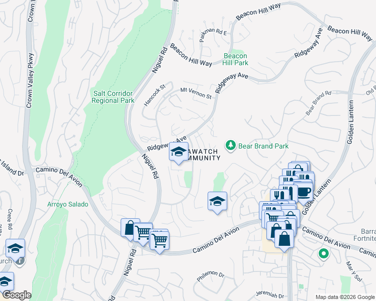 map of restaurants, bars, coffee shops, grocery stores, and more near 9 Dover Place in Laguna Niguel