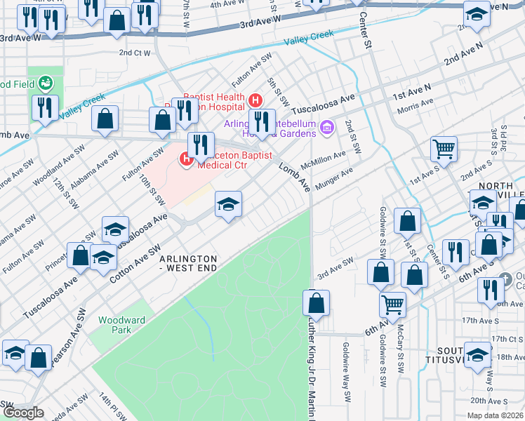 map of restaurants, bars, coffee shops, grocery stores, and more near 905 7th Place Southwest in Birmingham