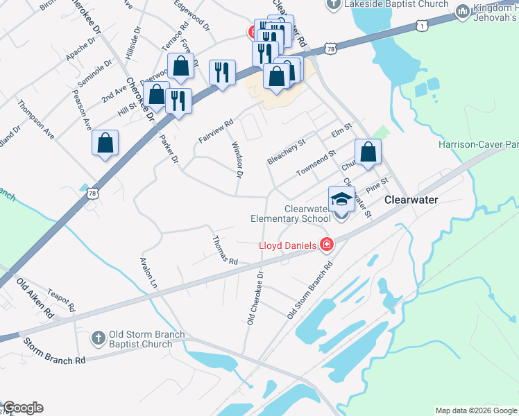map of restaurants, bars, coffee shops, grocery stores, and more near 5042 Old Cherokee Drive in Beech Island