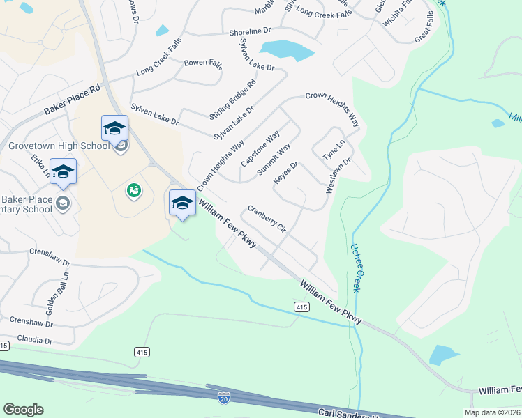 map of restaurants, bars, coffee shops, grocery stores, and more near 547 Cranberry Circle in Grovetown