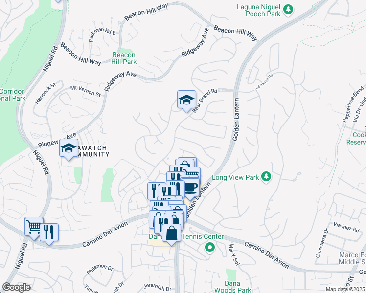 map of restaurants, bars, coffee shops, grocery stores, and more near 7 Pembroke Lane in Laguna Niguel