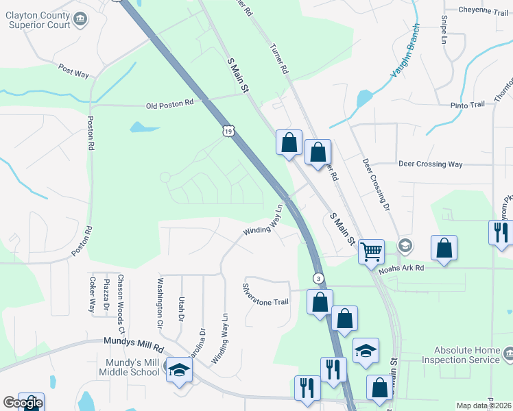 map of restaurants, bars, coffee shops, grocery stores, and more near in Clayton County