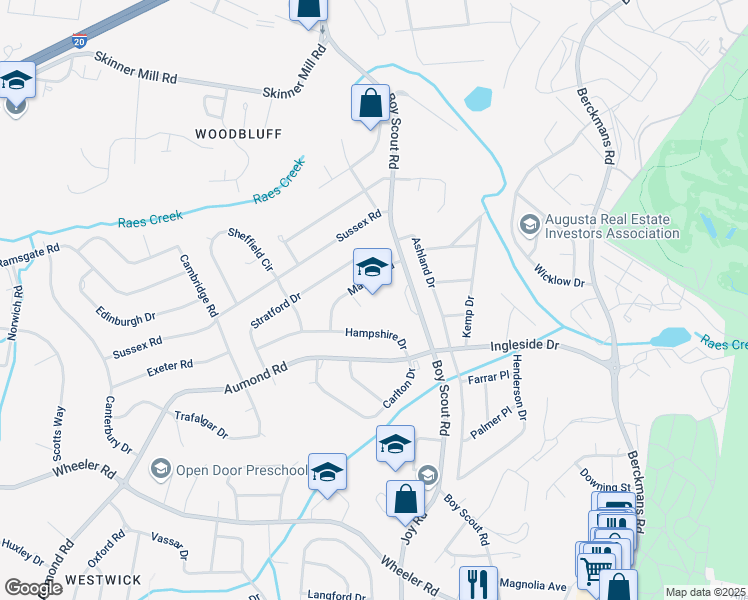 map of restaurants, bars, coffee shops, grocery stores, and more near 415 Boy Scout Road in Augusta