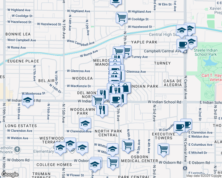 map of restaurants, bars, coffee shops, grocery stores, and more near 749 West Mackenzie Drive in Phoenix