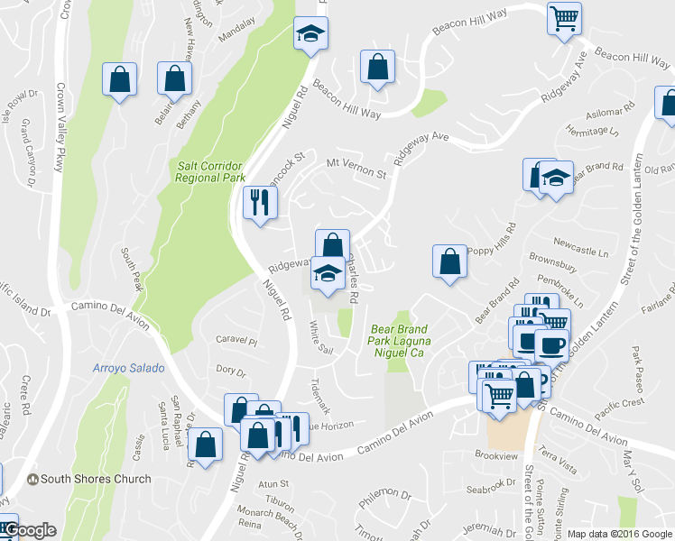 map of restaurants, bars, coffee shops, grocery stores, and more near 17 Dover Place in Laguna Niguel