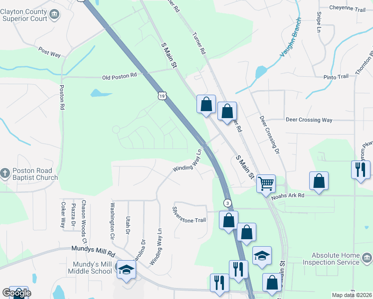 map of restaurants, bars, coffee shops, grocery stores, and more near in Clayton County