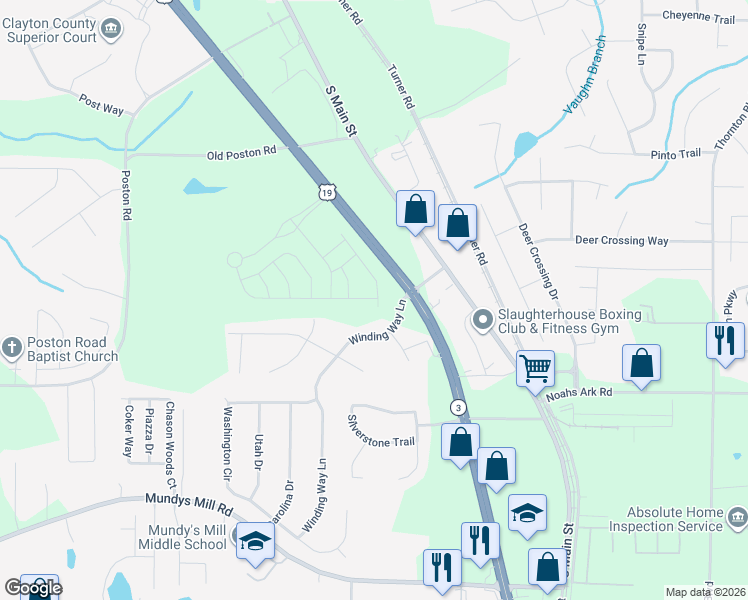 map of restaurants, bars, coffee shops, grocery stores, and more near in Clayton County
