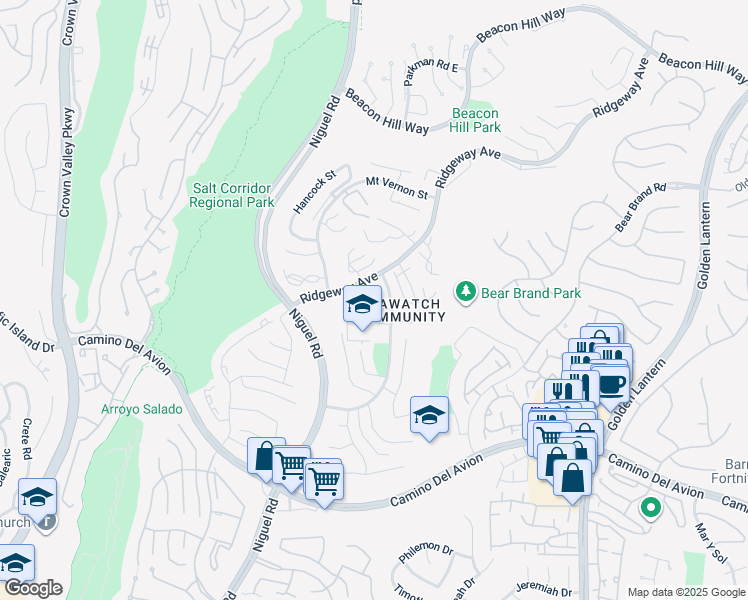 map of restaurants, bars, coffee shops, grocery stores, and more near 9 Dover Place in Laguna Niguel
