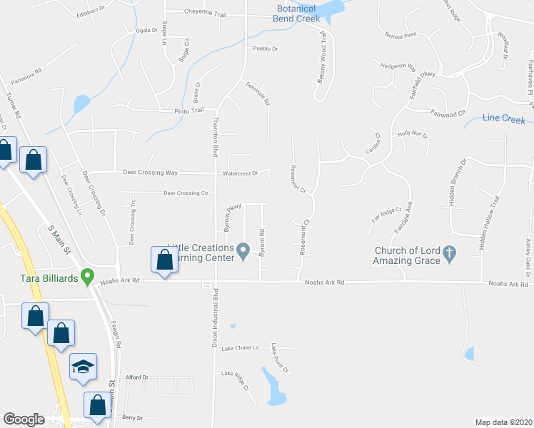 map of restaurants, bars, coffee shops, grocery stores, and more near 9476 Byrom Road in Jonesboro