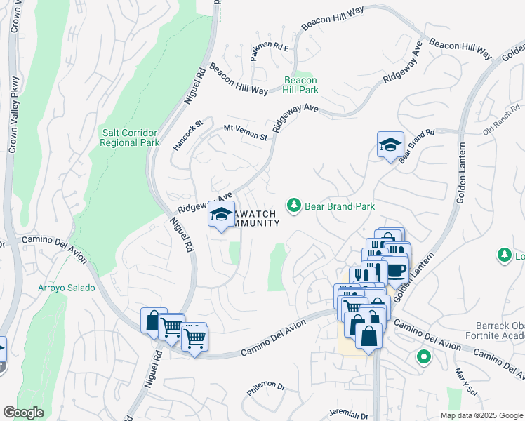 map of restaurants, bars, coffee shops, grocery stores, and more near 24 Camship in Laguna Niguel