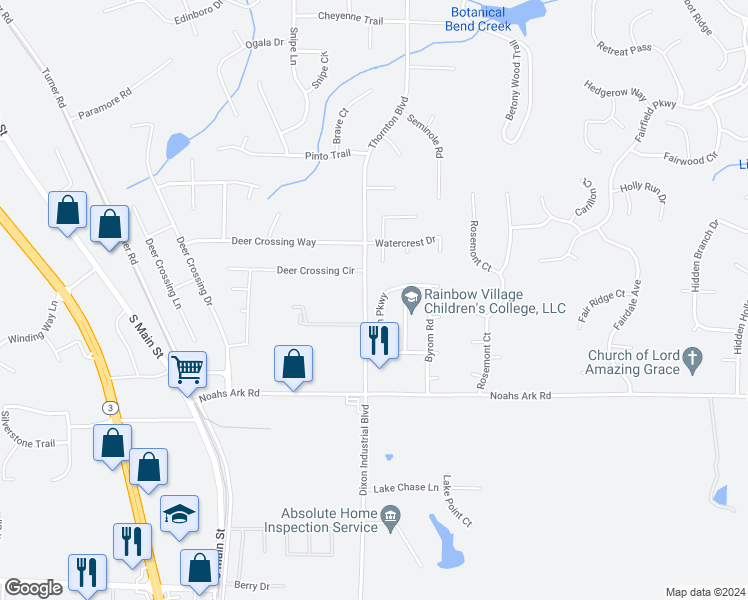 map of restaurants, bars, coffee shops, grocery stores, and more near 1816 Byrom Parkway in Jonesboro