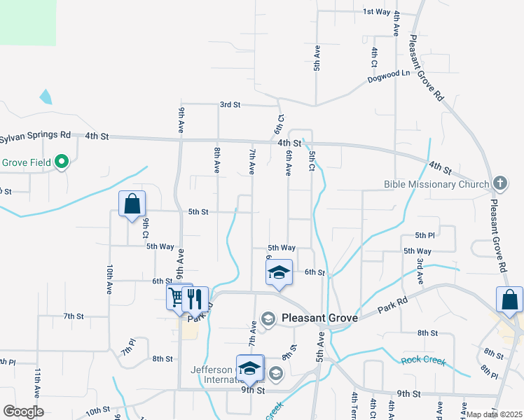 map of restaurants, bars, coffee shops, grocery stores, and more near 501 7th Avenue in Pleasant Grove