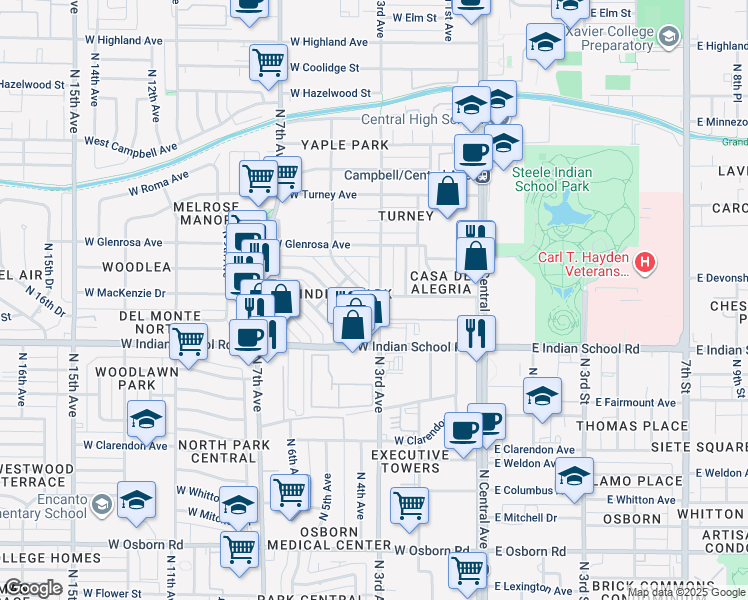 map of restaurants, bars, coffee shops, grocery stores, and more near 4144 North 3rd Avenue in Phoenix