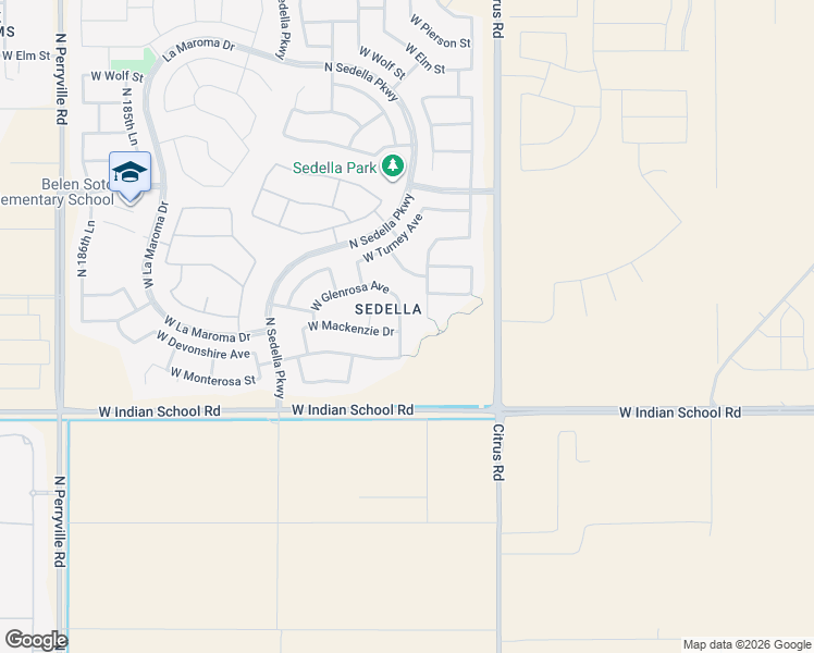 map of restaurants, bars, coffee shops, grocery stores, and more near 4261 North 180th Lane in Goodyear