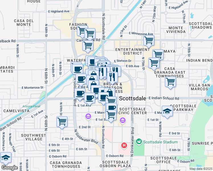 map of restaurants, bars, coffee shops, grocery stores, and more near 4167 N Scottsdale Rd in Scottsdale