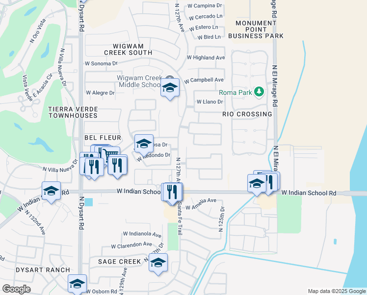 map of restaurants, bars, coffee shops, grocery stores, and more near 4248 North Dania Court in Litchfield Park