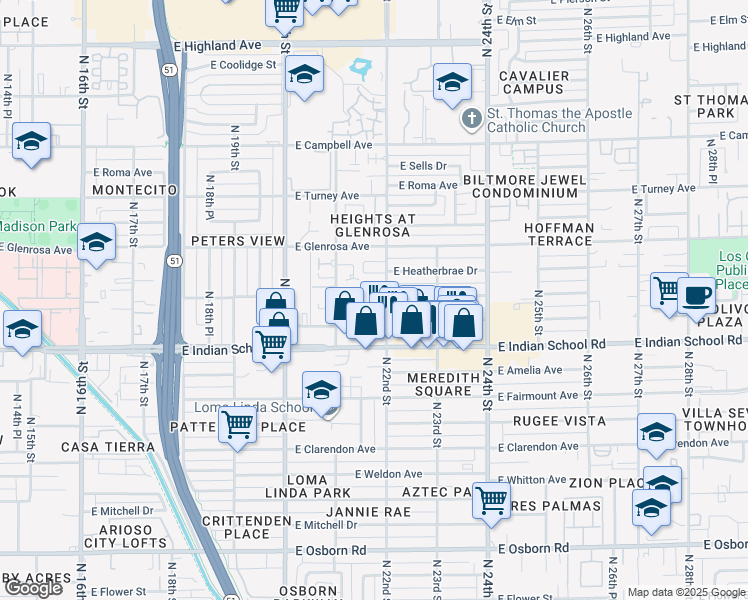map of restaurants, bars, coffee shops, grocery stores, and more near 4120 North 22nd Street in Phoenix