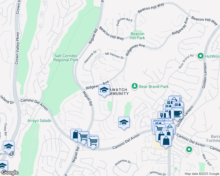 map of restaurants, bars, coffee shops, grocery stores, and more near 17 Dover Place in Laguna Niguel
