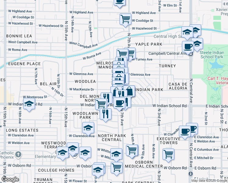map of restaurants, bars, coffee shops, grocery stores, and more near 749 West Mackenzie Drive in Phoenix