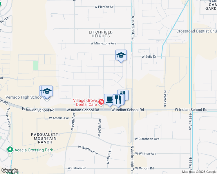 map of restaurants, bars, coffee shops, grocery stores, and more near 19676 W Glenrosa Ave in Litchfield Park